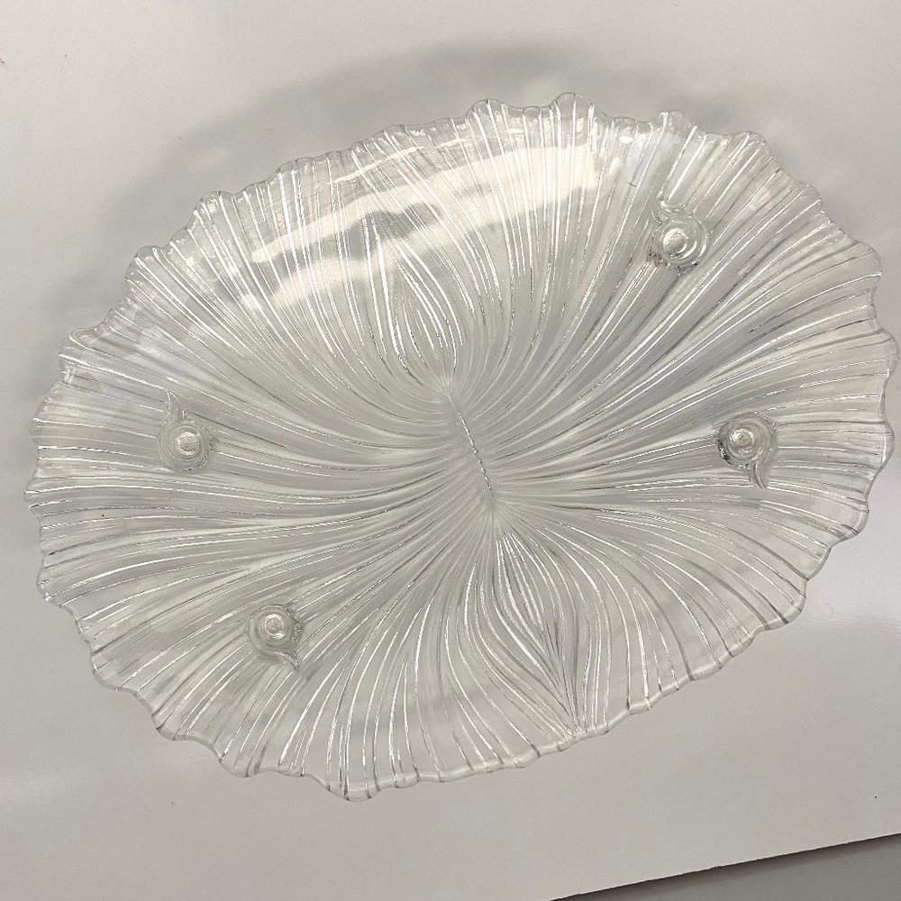Mikasa Vintage Seascape Glass Shell Shaped Platter Serving Tray